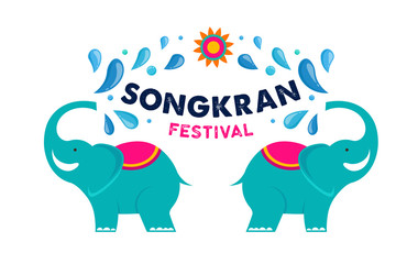 Songkran - water festival in Thailand. Thai new year national holiday. Colorful vector banner and background