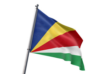 Seychelles flag waving isolated white background 3D illustration