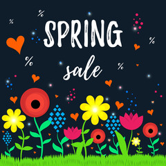 Spring Sale Banner with paper flowers. Vector Illustration. Vector