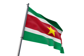 Suriname flag waving isolated white background 3D illustration