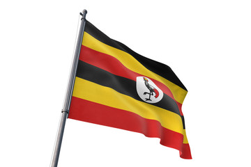 Uganda flag waving isolated white background 3D illustration
