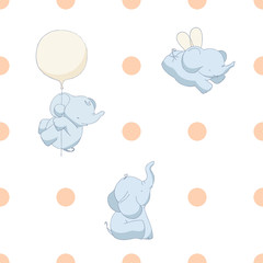 Baby elephants seamless pattern, background design, universal and classic backdrop for tiny boys and girls