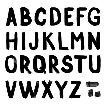 Hand-drawn alphabet. Calligraphy font. Modern brush lettering. Grunge style alphabet.