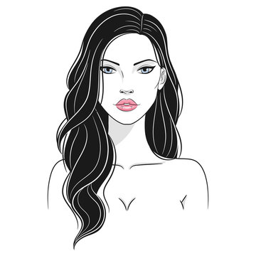 recommend clip art: Vector illustration of a beautiful young nude woman with long hair