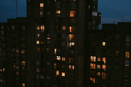 Concrete Residential Building At Night.