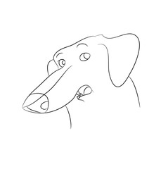 Vector illustration of a portrait of a cartoon dachshund drawing with lines