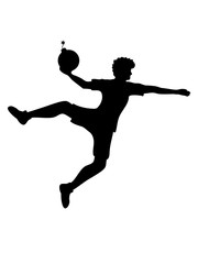 Fototapeta na wymiar bombe werfen explosion angriff angezündet cartoon handball ball punkten springen einwurf verein fan team mannschaft clipart design mann junge spaß sport cool