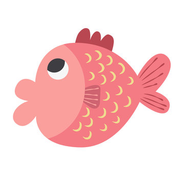 Cute Pink Fish Vector Icon Illustration