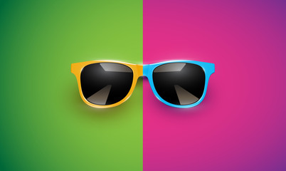 Realistic vector sunglasses on a colorful background, vector illustration