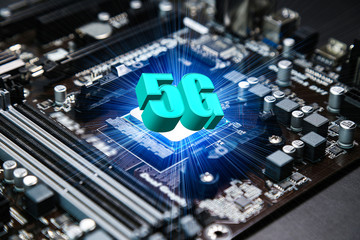 CPU chipset on computer mainboard ,5G concept