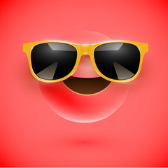 High-detailed 3D smiley with sunglasses on a colorful background, vector illustration