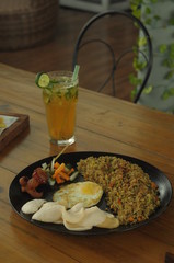 Fried Rice and Lemon Tea Drink