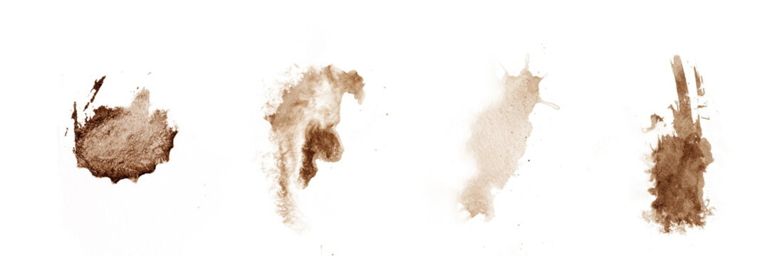 brown coffee splashes on white watercolor paper.
