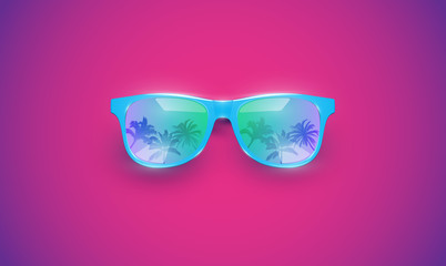 Fototapeta premium Realistic vector sunglasses on a colorful background, vector illustration