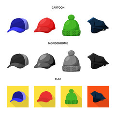 Vector illustration of clothing and cap symbol. Collection of clothing and beret vector icon for stock.