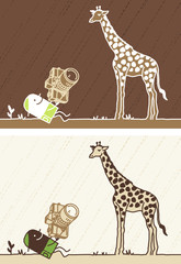 Cartoon black or white people - photographer and giraffe
