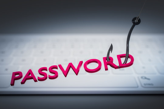 phishing password data with keyboard and hook symbol