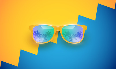 Realistic vector sunglasses on a colorful background, vector illustration