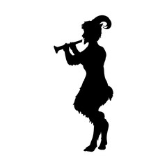 Satyr Faun game pipe silhouette ancient mythology fantasy. Vector illustration.