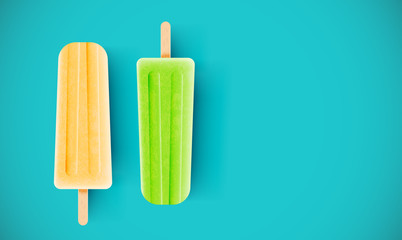 Colorful ice creams on blue background, vector illustration