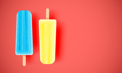 Colorful ice creams on red background, vector illustration