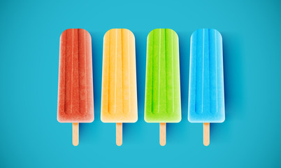 Colorful ice creams on blue background, vector illustration