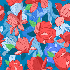 Seamless pattern with magnolia flowers. Vector illustration