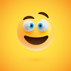 Yellow realistic emoticon smiley face, vector illustration