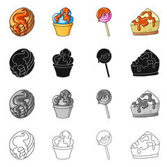 Vector illustration of confectionery and culinary icon. Collection of confectionery and product vector icon for stock.
