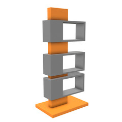 Showcase Displays Retail Shelves Stand. Trade show booth. 3d render illustration isolated on white background. Template mockup for your design.