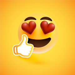 Emoticon with thumbs up, vector illustration