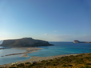 Fototapeta premium Famous lagoon of Balos beach with white sand and exotic blue and turquoise waters on Crete island, Greece