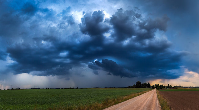 Panoramic image of storm clouds at summer
