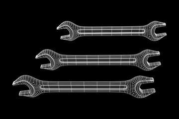 Obraz na płótnie Canvas Wrench. Spanner repair tool. Mechanic or engineer instruments. Support service wireframe low poly mesh vector illustration