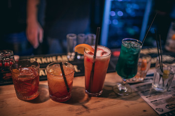 bright alcoholic drink on the table in the bar