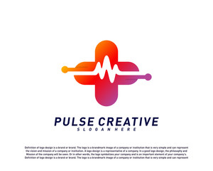 Plus Medical Pulse or Wave logo design concept. Healthcare Pulse logo template vector. Icon Symbol