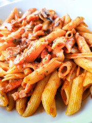 tasty pasta Italian tomato sauce pasta on the table