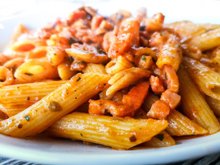 tasty pasta Italian tomato sauce pasta on the table