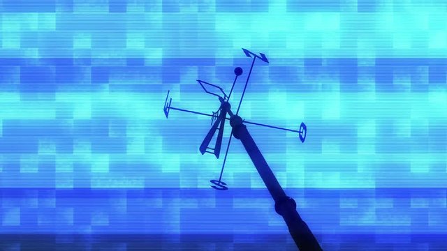 Cardinal direction pointer sign against blue sky in Lisbon, Portugal - North, South, East, West and their initials N, E, S, and O cut from metal blue holomatrix futurism