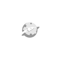 rocket fly around the planet vector logo design