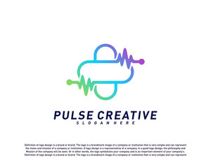 Plus Medical Pulse or Wave logo design concept. Healthcare Pulse logo template vector. Icon Symbol