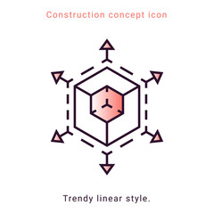 3d trendy symbol. Augmented Reality illustration. VR icon. Vector trendy linear style. Scaling icon with 3d cube sign and line arrows.