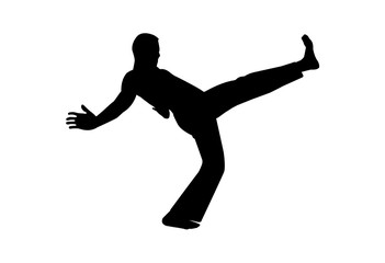 Fototapeta na wymiar Silhouette a man with Capoeira Chapa or Push Kick