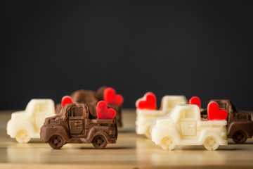 Valentines day chocolate truck with a red heart