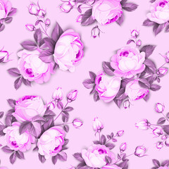 The Rose seamless background. Red Roses flowers on wallpaper, seamless pattern template. Vector illustration.