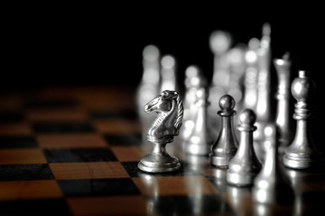 Pieces on chess board for playing game and strategy