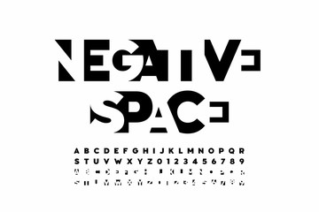 Negative space style font, alphabet letters and numbers © piai