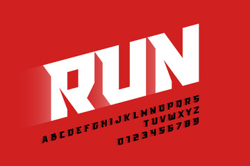Sport style modern font, alphabet letters and numbers