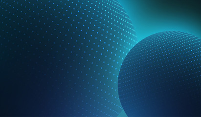 Blue abstract background with shiny 3d balls.