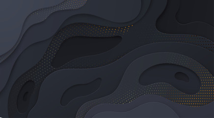 Grey abstract background with multi-layered papercut shapes.